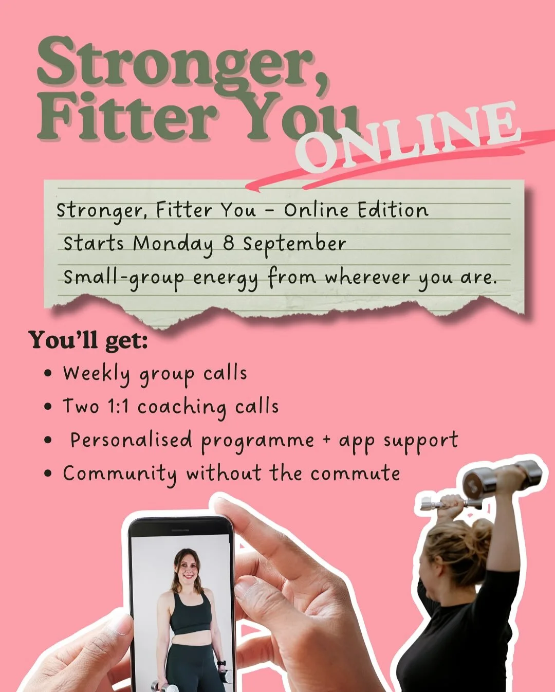 Stronger, Fitter You Online small-group coaching programme designed especially for people over 40 and anyone navigating midlife changes. Rosie is bringing this popular in person programme online for the first trial cohort for just &pound;75. Limited 