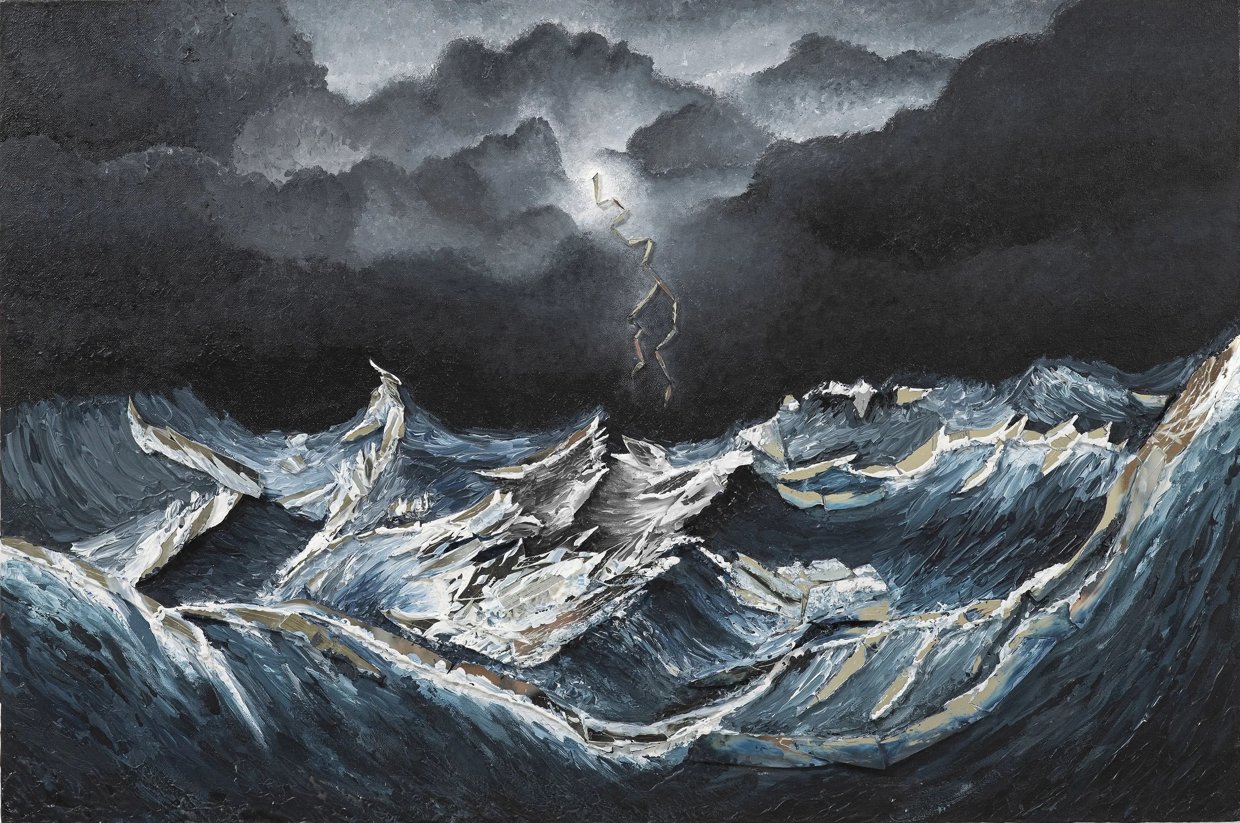 Storm. 2018. Acrylic and mirror shards on canvas panel. 60 x 90 cm.
