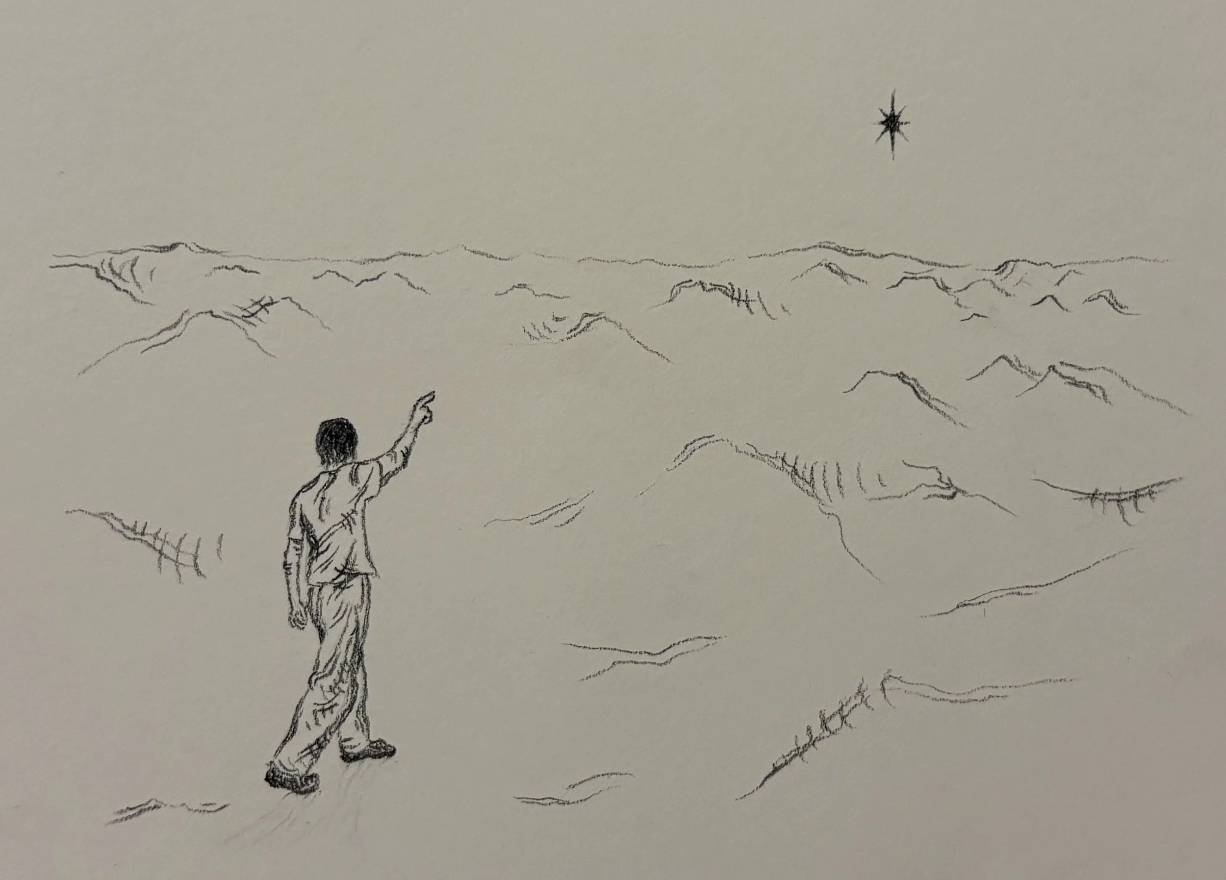 On the relativity of motion. 2026. Graphite on paper. 14 x 23 cm. 