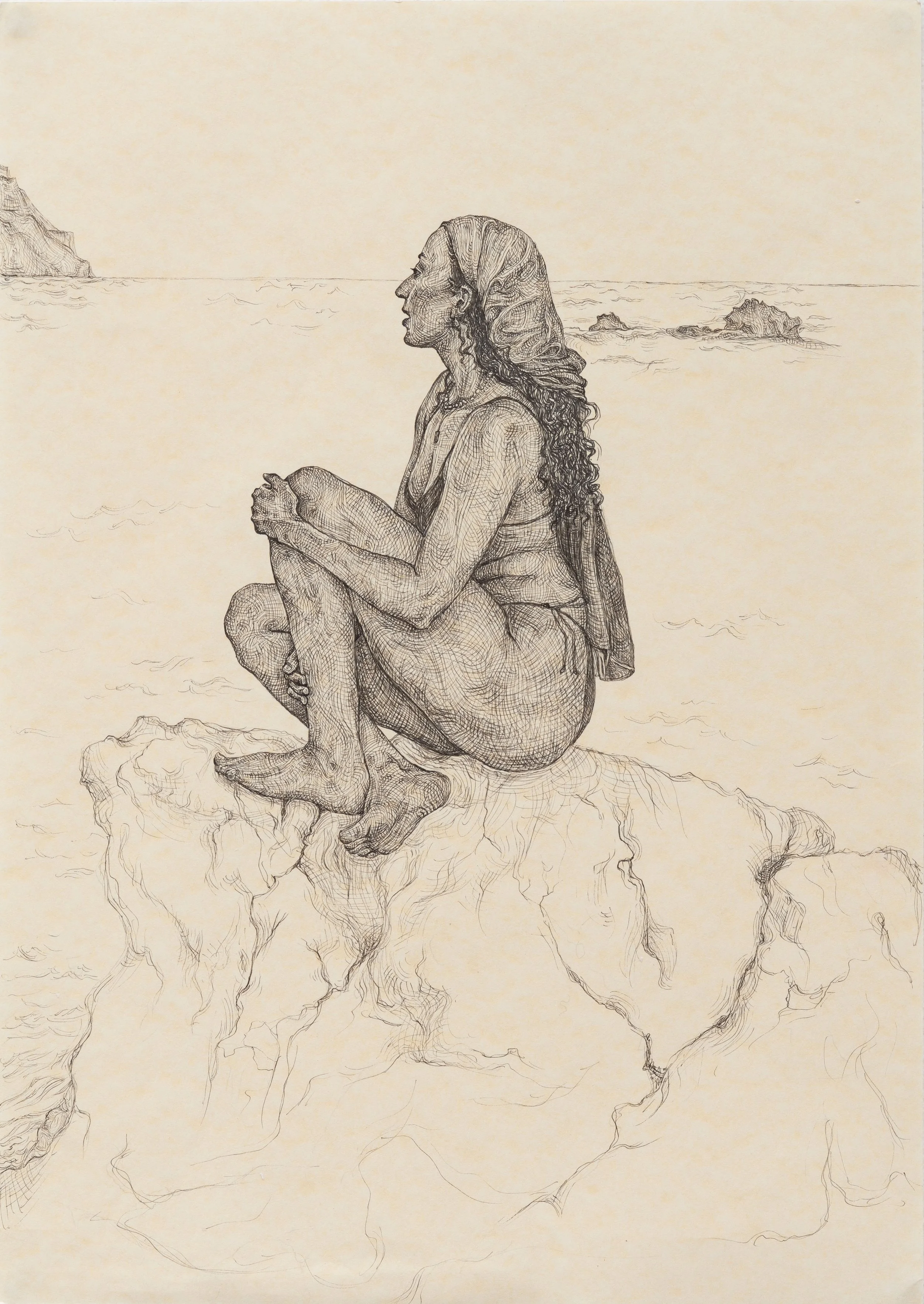 Aphrodite's Rock. 2023. Pen on paper. 42 x 30 cm.