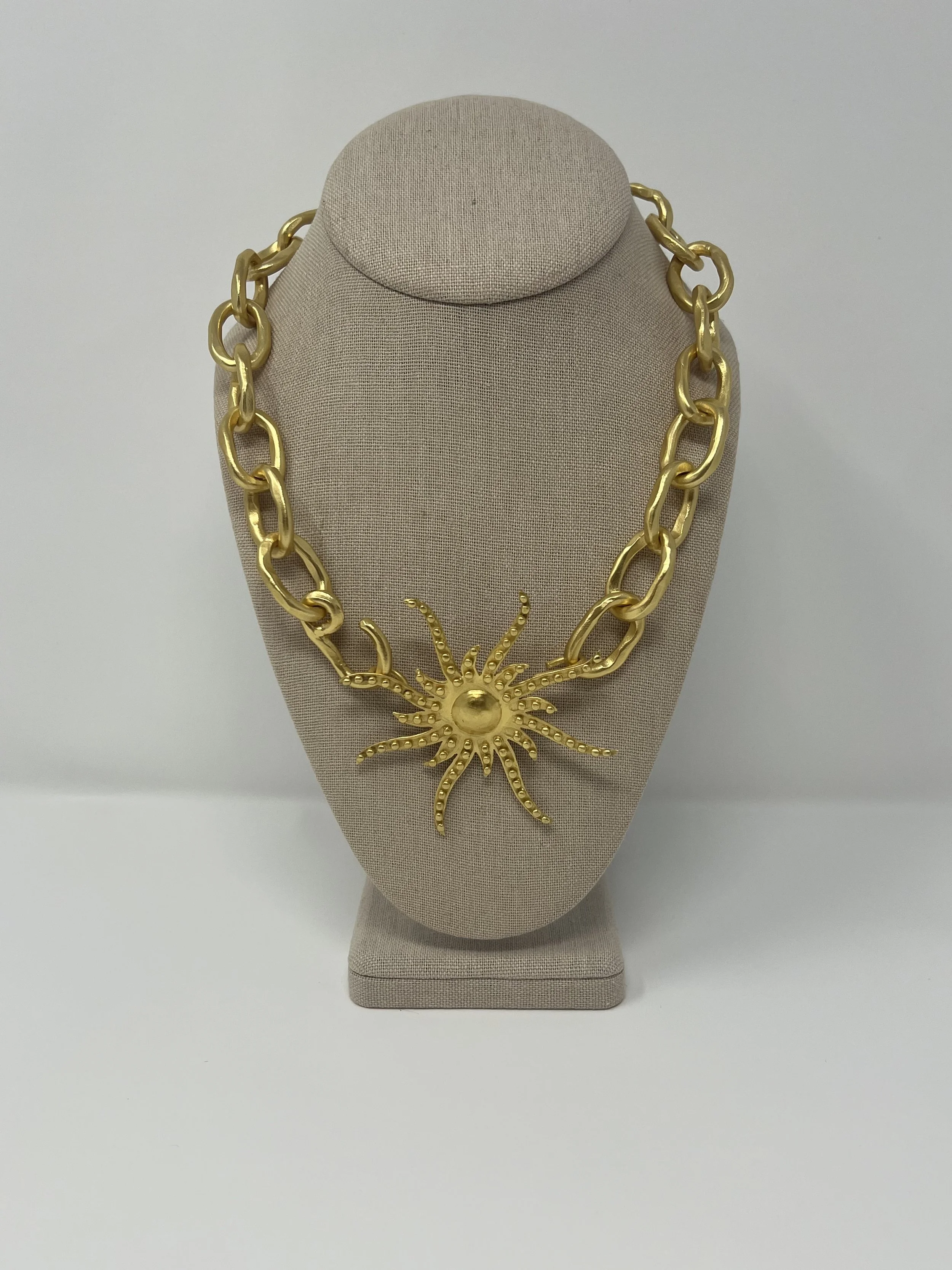 Sun City Brass Pendant and Link Necklace