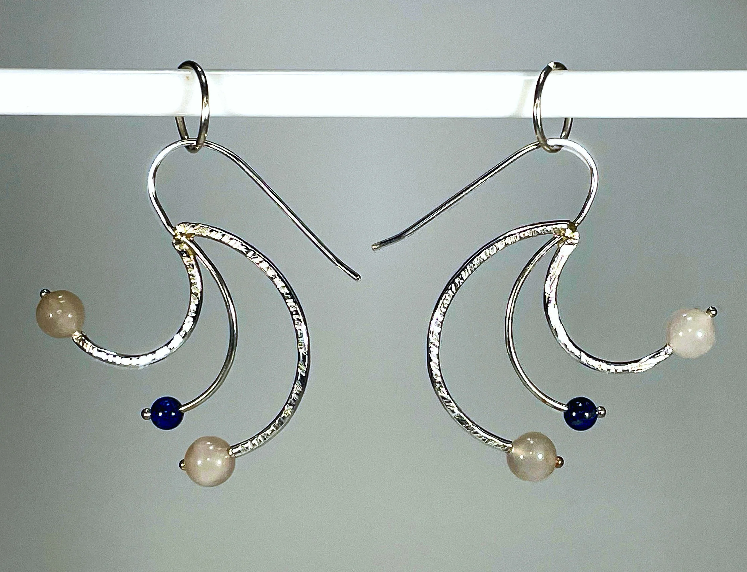 "Rooster Tail" sterling silver & semi-precious gem earrings