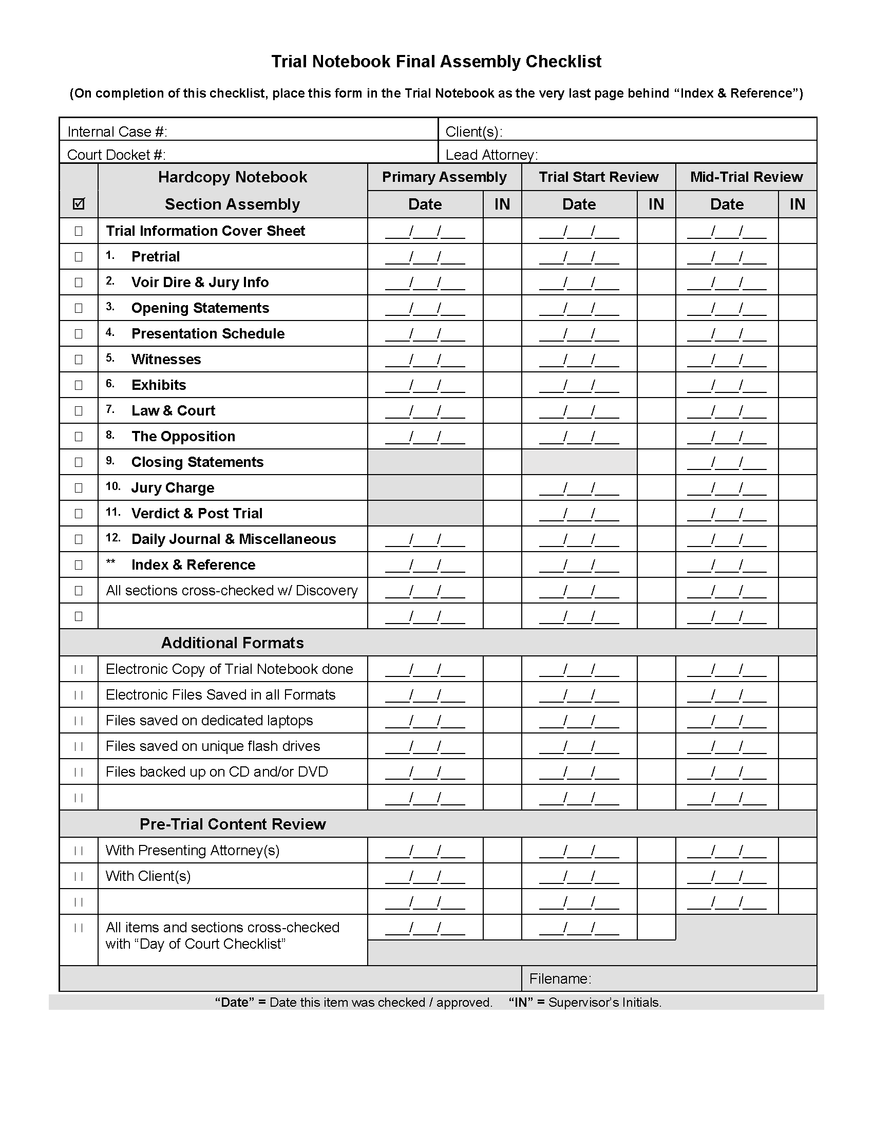 Trial Prep Workbook Content — The Attorney Case File