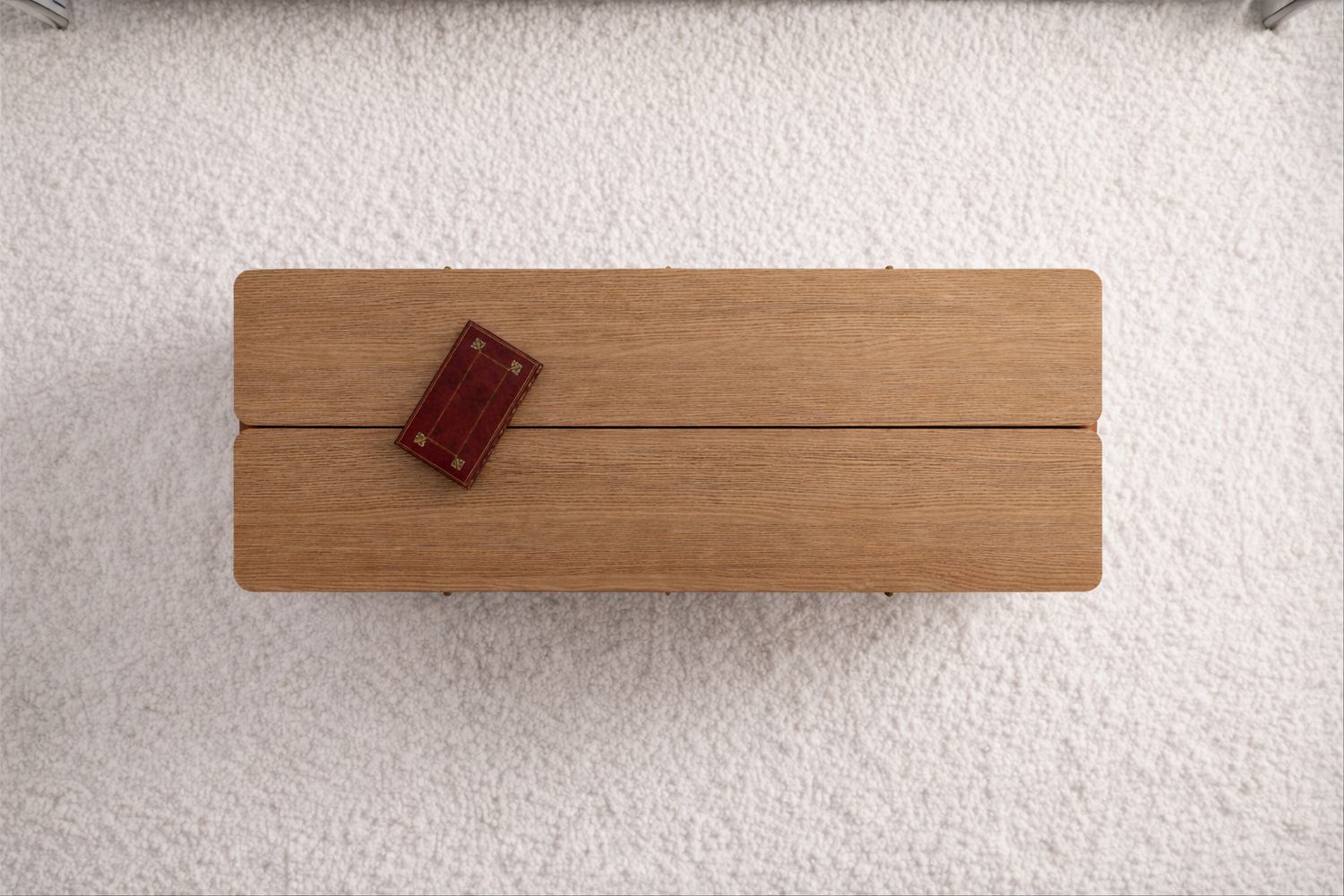 Top view of the Folding Elevator dining table fully closed, revealing clean linear seams and a compact rectangular form
