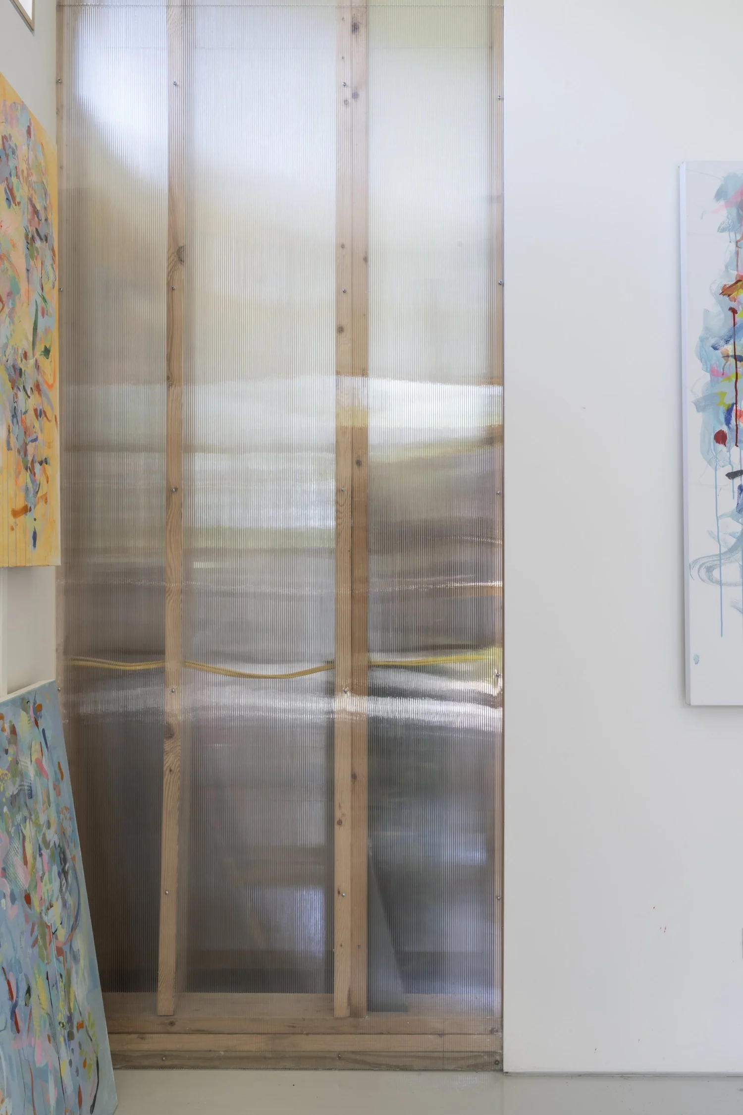 Hemp Art Studio, translucent panel showing the wall framing