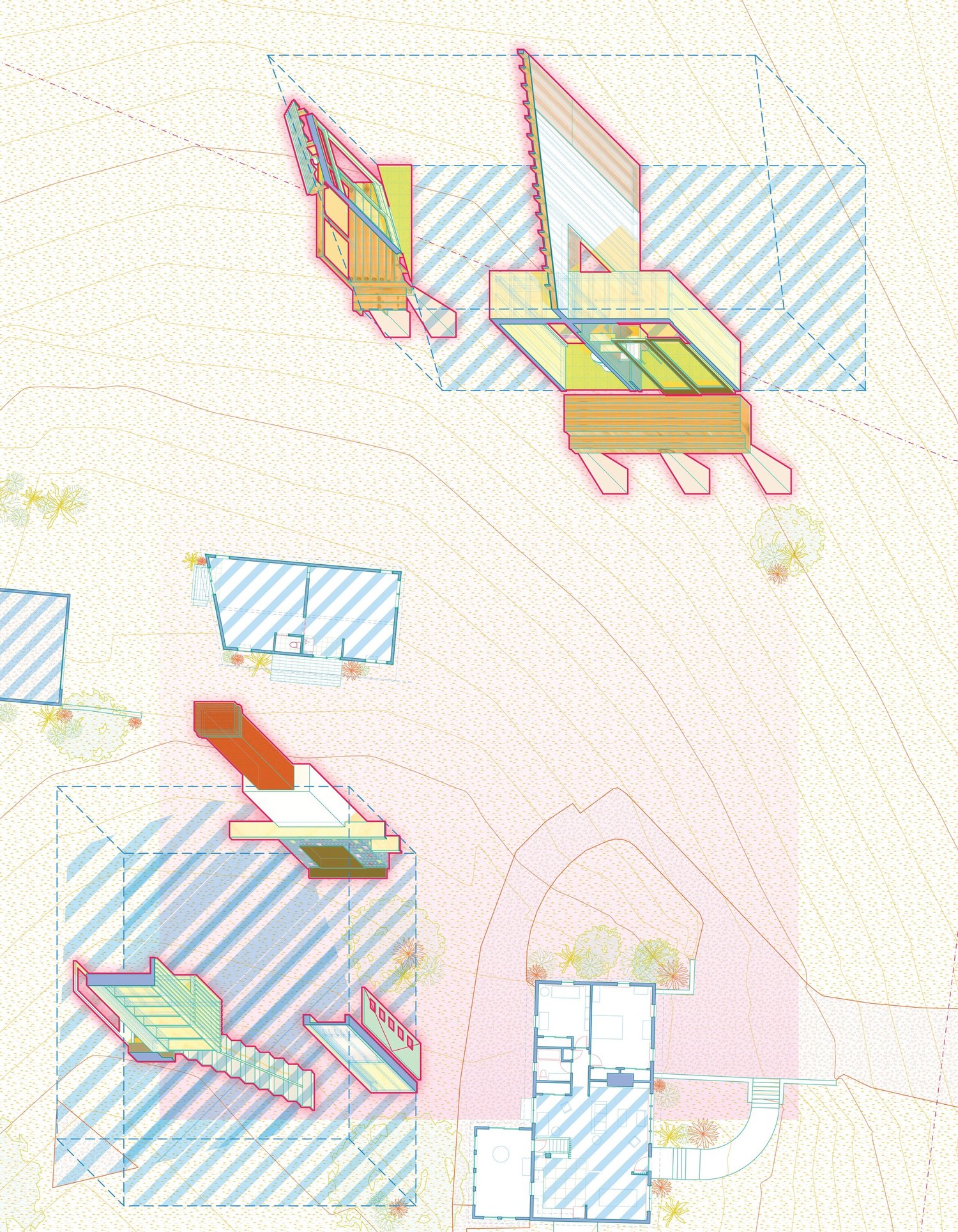 Drumlin House, campus drawing, the five rooms