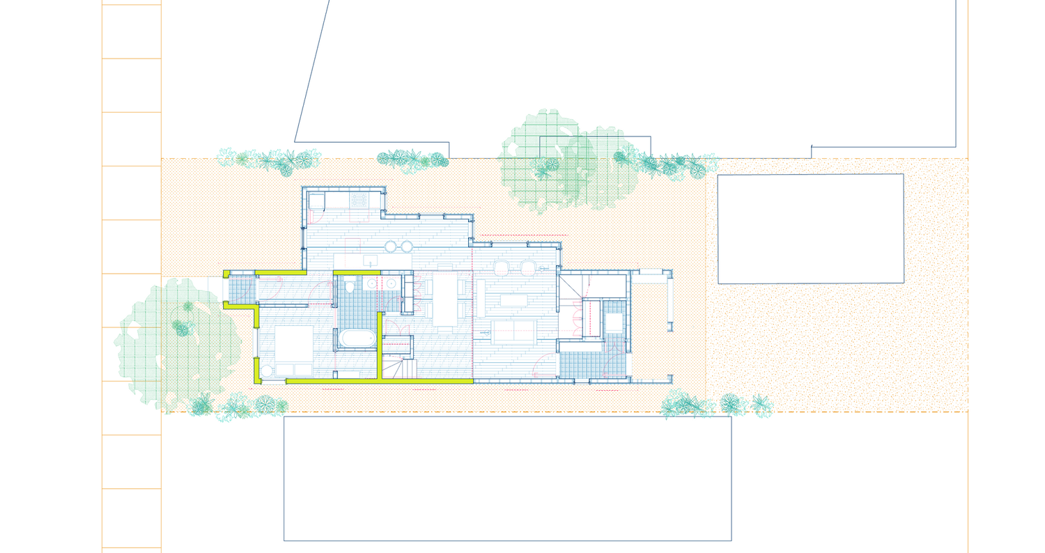 Detailed architectural floor plan of Double Stair House showing ground-level layout with walls, rooms, and circulation paths.