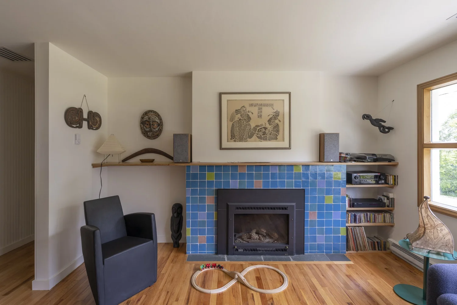 Drumlin House, tiled fireplace, colors and layout by the clients