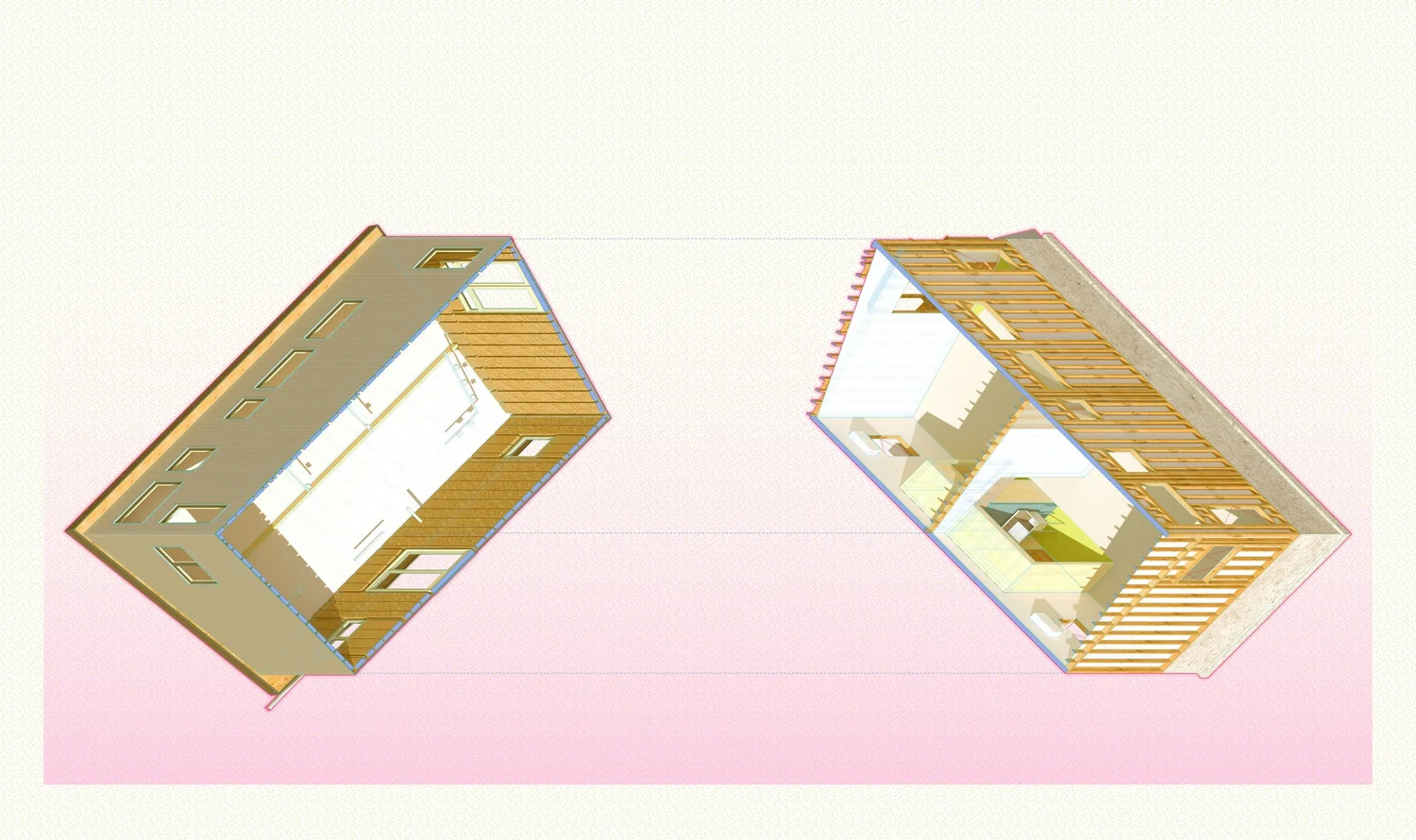 Hemp Art Studio, split axonometric of the studio