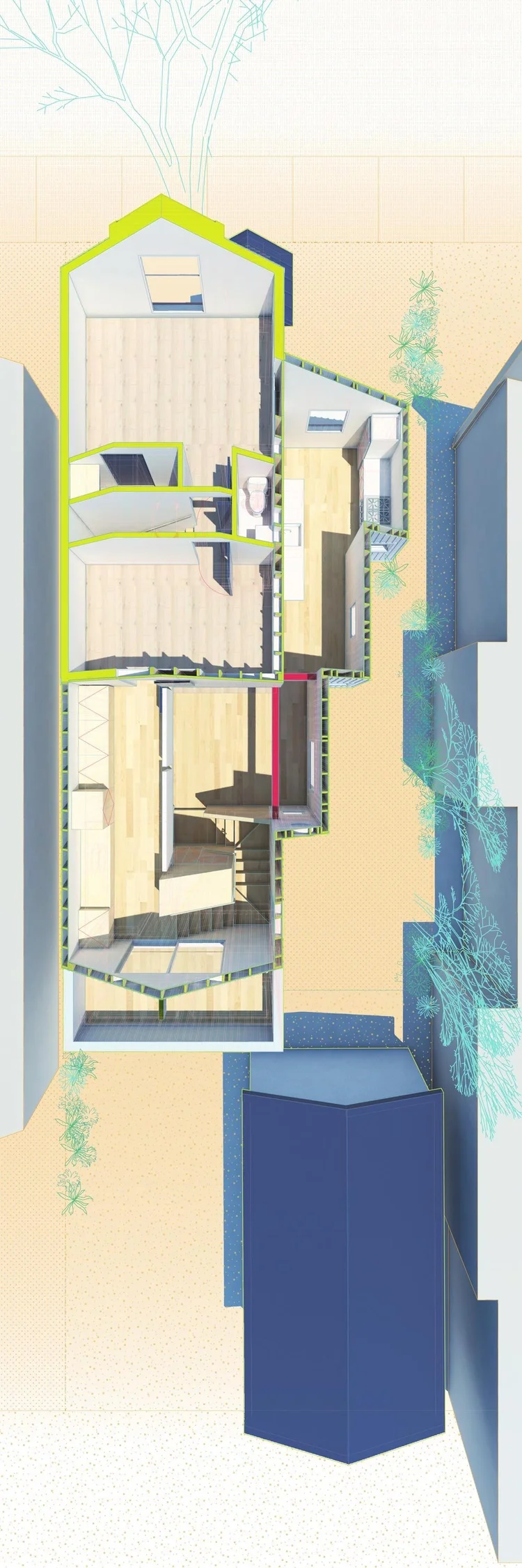 Sectional drawing of a house addition