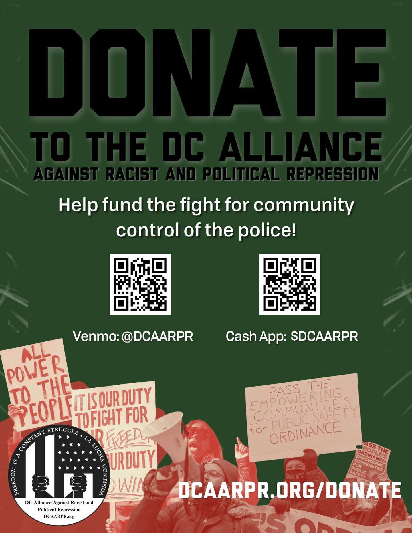 This Giving Tuesday we ask that if you can afford it, to donate and fund the fight for community control of the police here in DC! We are making strides in the fight for Black and Brown people who are the most targeted by the oppressive police force.