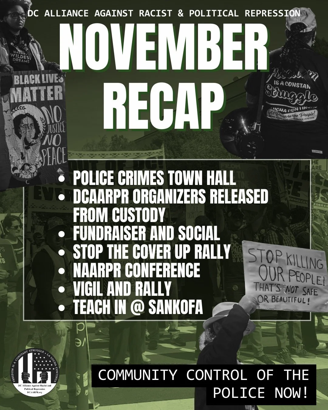 October was a busy month in the fight against political repression in DC. Keep reading for more about our work and learn how to get involved in the fight at dcaarpr.org