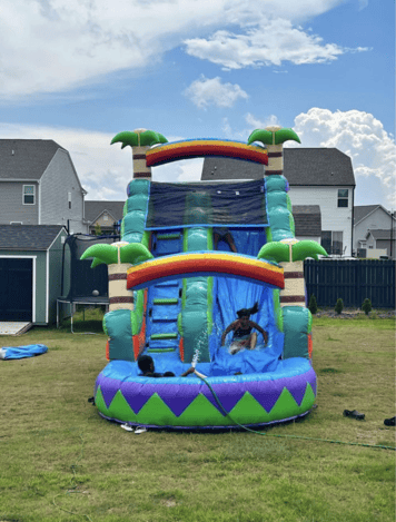 Green Water Slide with Pool