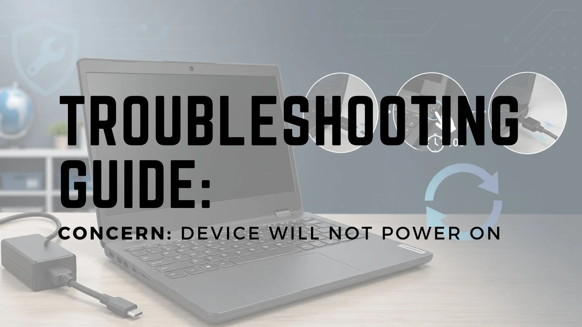 Lenovo laptop showing steps on how to perform power cycle