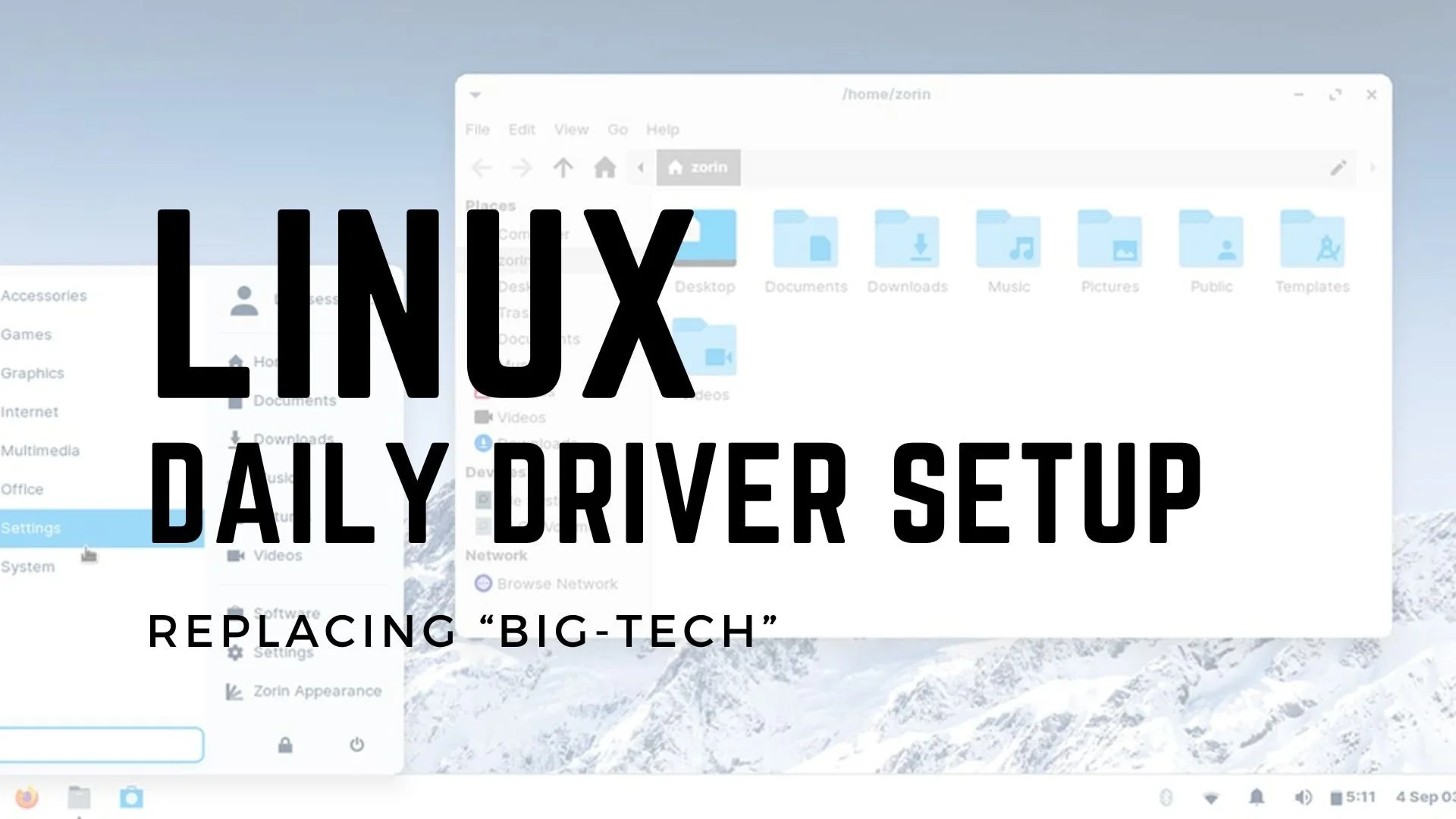 Linux Daily Driver Setup Thumbnail - Linux Tux jumping into a wagon that reads "bandwagon". 