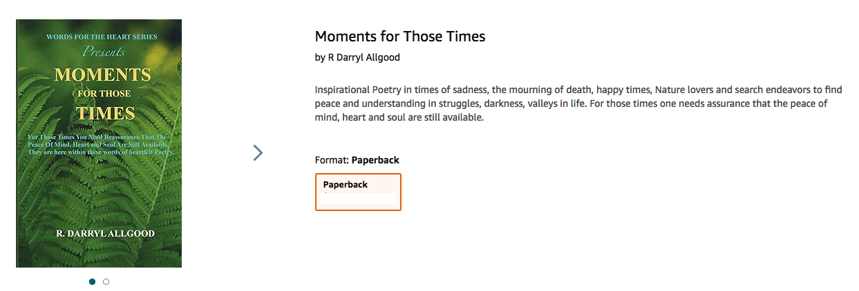 Cover of a book titled "Moments for Those Times" by R. Darryl Allgood, featuring green leaves in the background.