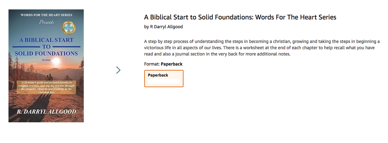 Cover of the book titled "A Biblical Start to Solid Foundations: Words For The Heart Series" by R. Darryl Allgood, featuring a sunset over mountains and a silhouette of a person walking on a trail.