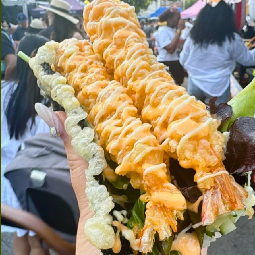 Sushi tacos with crispy Shrimp tempura or unagi by Samurai Tacos