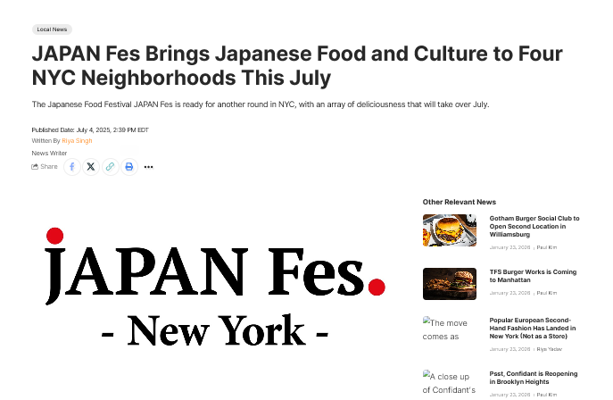【WhatNow】JAPAN Fes Brings Japanese Food and Culture to Four NYC Neighborhoods This July!