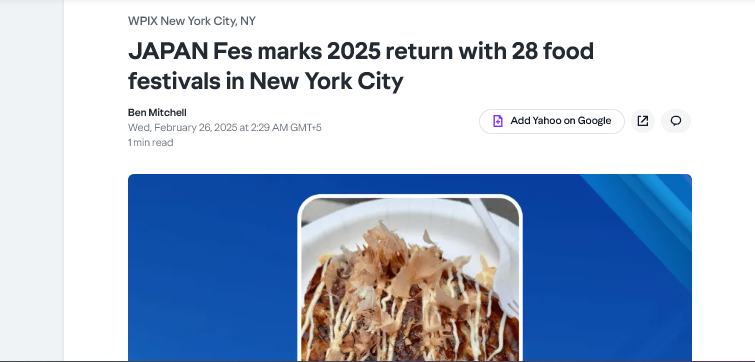 【Yahoo】JAPAN Fes marks 2025 return with 28 food festivals in New York City!