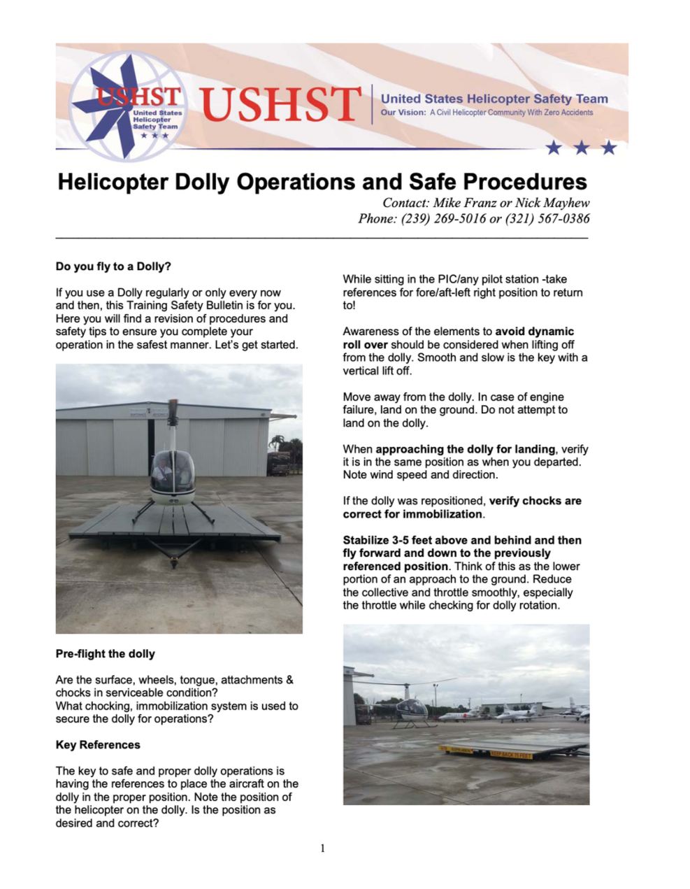A safety procedure document for helicopter Dolly operations. Includes instructions and safety tips from the US Helicopter Safety Team