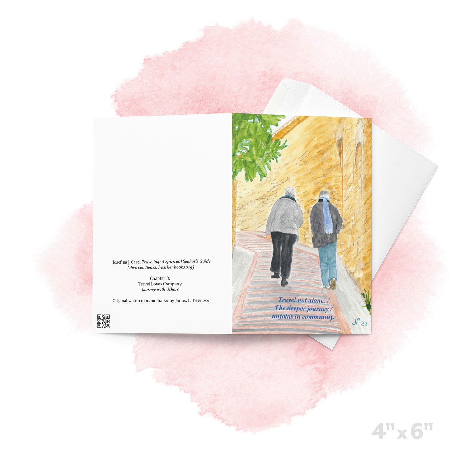 Hearken Books: Chapter 8 — illustrated 4x6 notecard is a companion “prayer card” to the book, Traveling: A Spiritual Seeker’s Guide by Josefina J. Card.