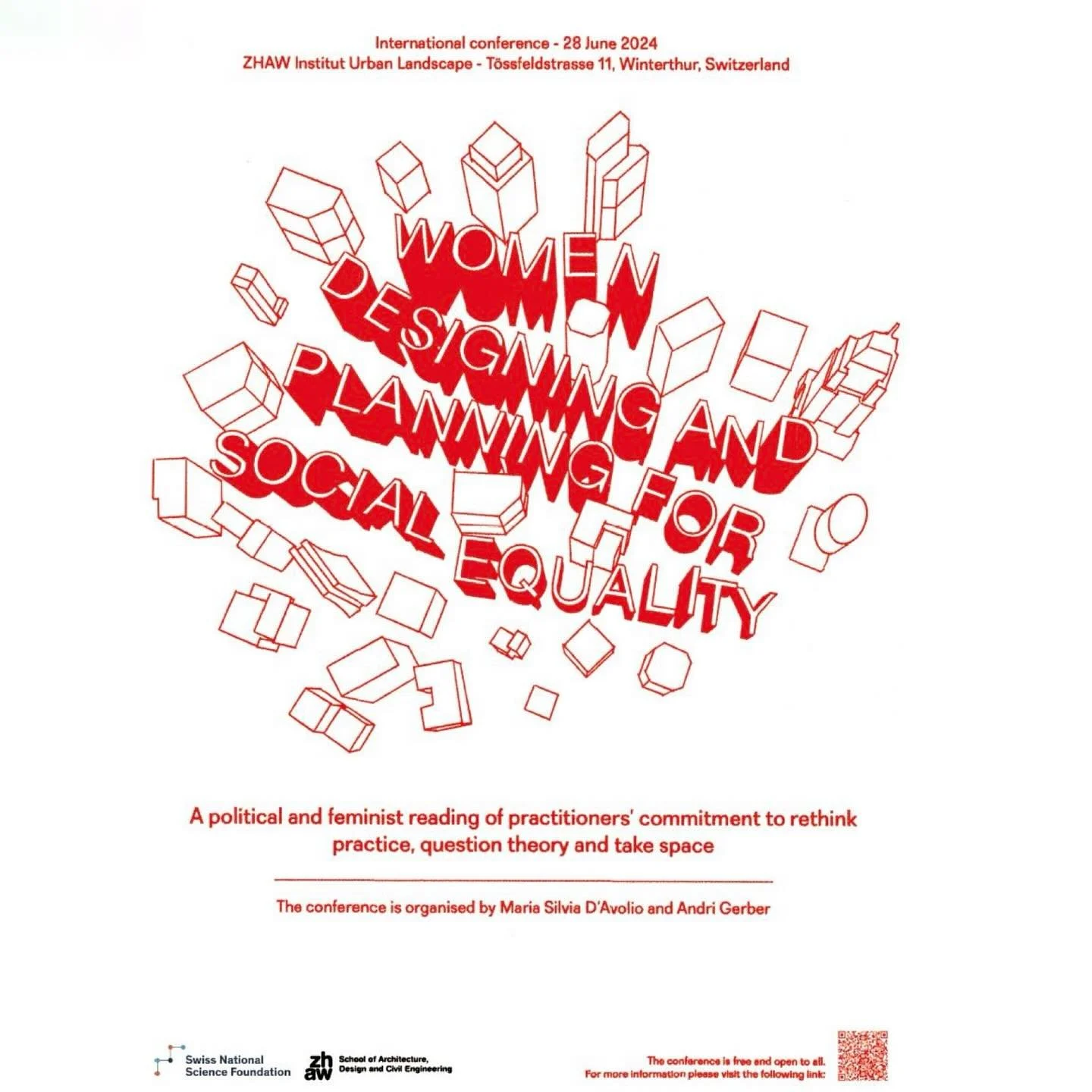 Happy to be part of “Women designing and planning for social equality”- International Conference 
28 June 2024
@zhaw.archbau @zhaw 
ZHAW Architecture Design and Civil Engineering, IUL Institut Urban Landscape
A political and feminist rea
