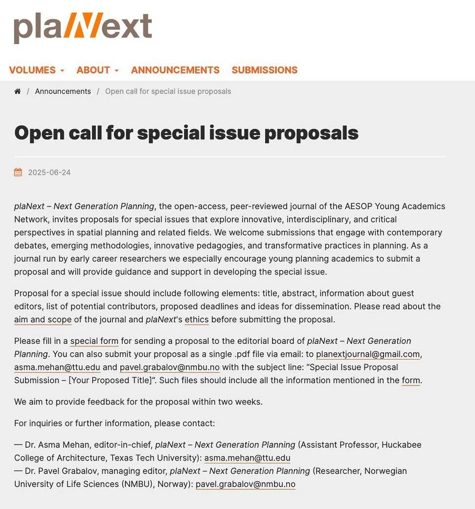 PlaNext – Call for Special Issue Proposals