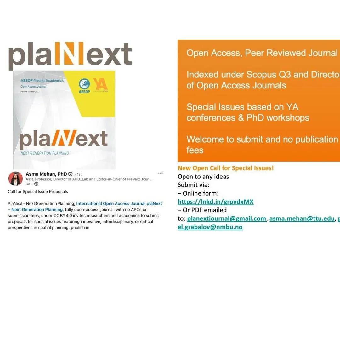 plaNext – Next Generation Planning is inviting proposals for special issues—no APCs, fully open access, indexed under Scopus.