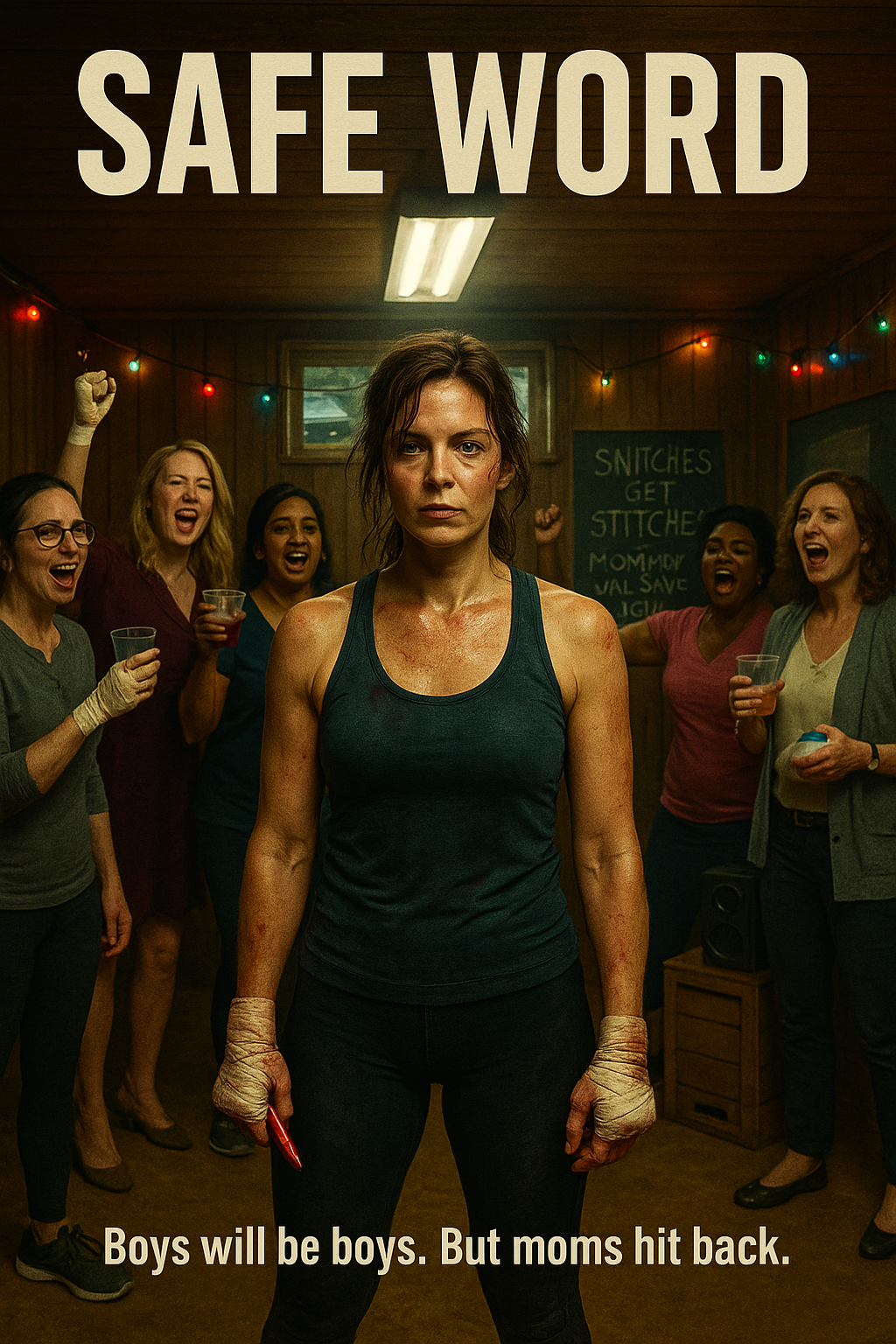 A group of moms in a basement fight club