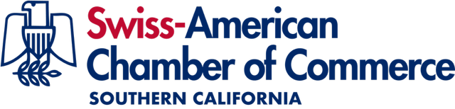 Swiss-American Chamber of Commerce Southern California logo with stylized eagle and wheat symbol.