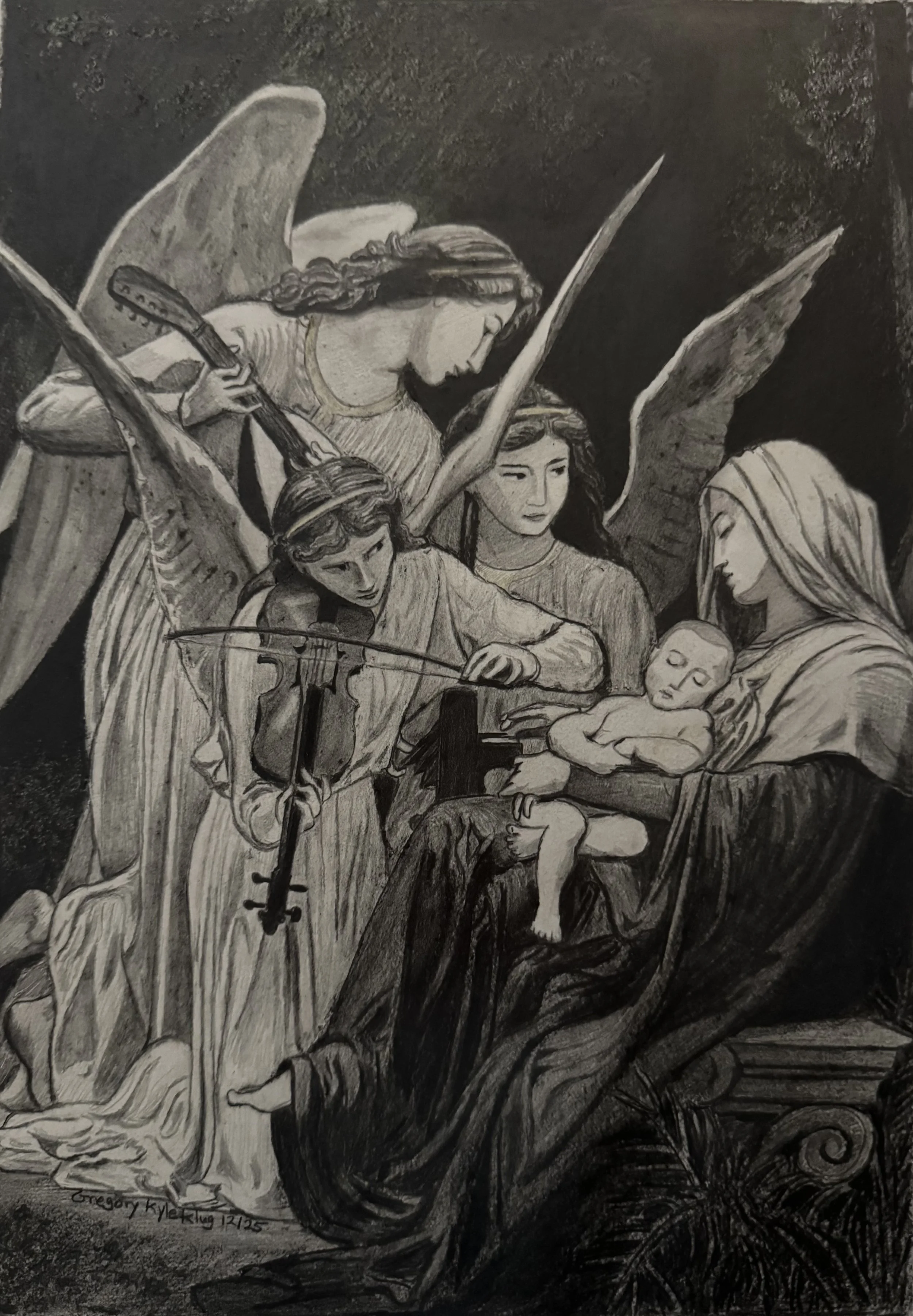 2025.12. Song of the Angels, after W.A. Bouguereau. Graphite, 12.5x16.5 -  
© Gregory Klug. All artwork is protected by copyright and may not be used, copied, or reproduced without written permission.