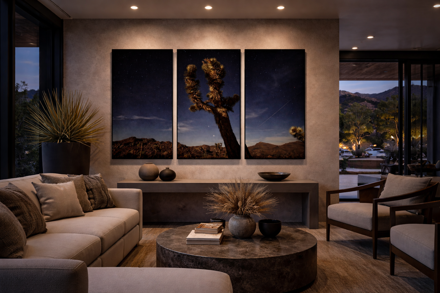 Desert nightscape in refined living room.png