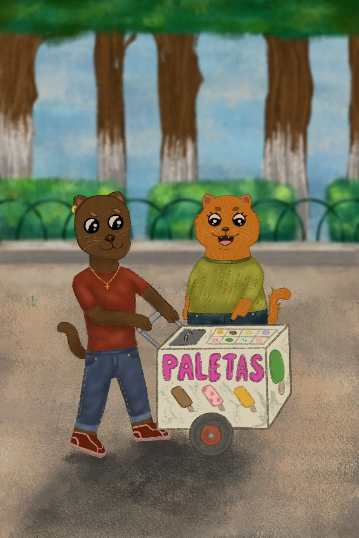 Illustration of a common occurrence in Mexico's plaza's enjoying a nice refreshing paleta from the local paletero