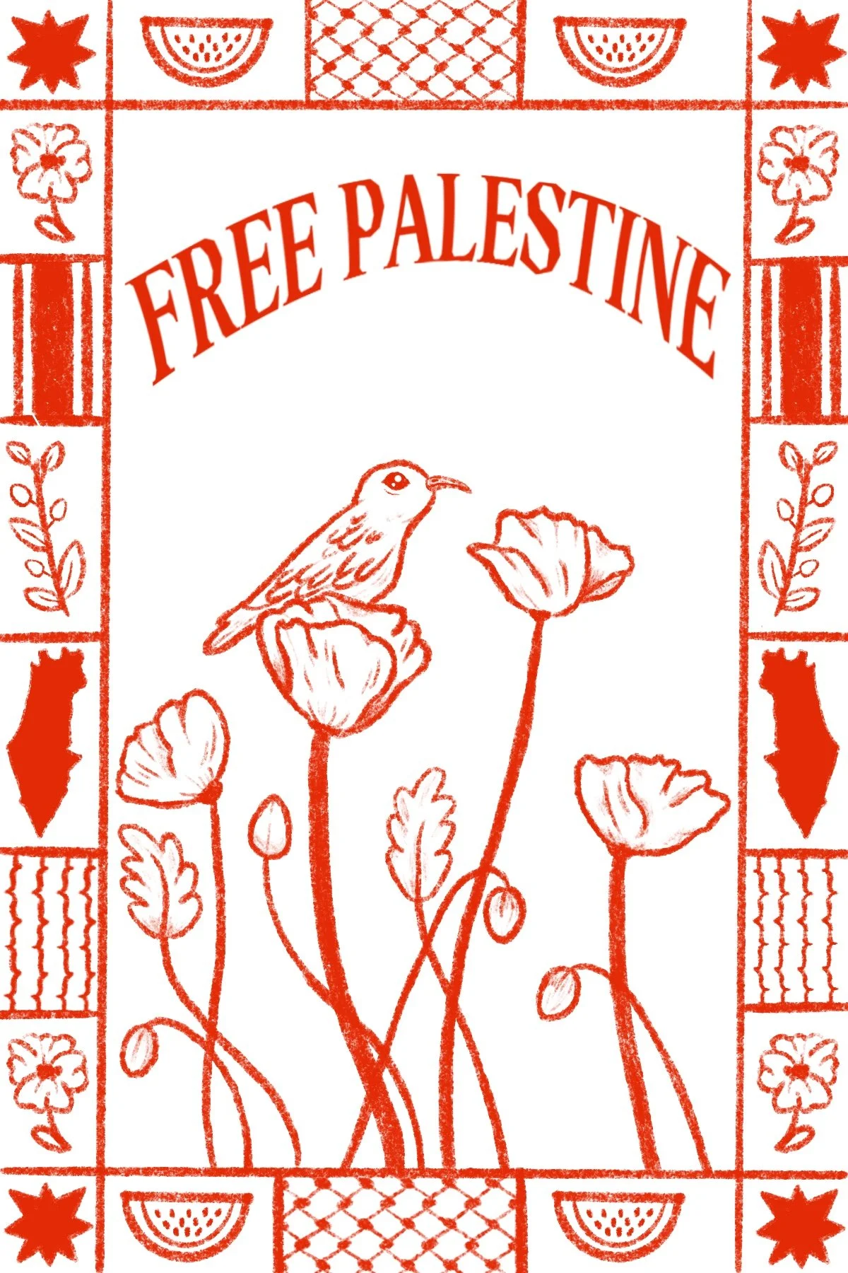 Woodblock print design in raising awareness on Palestine 