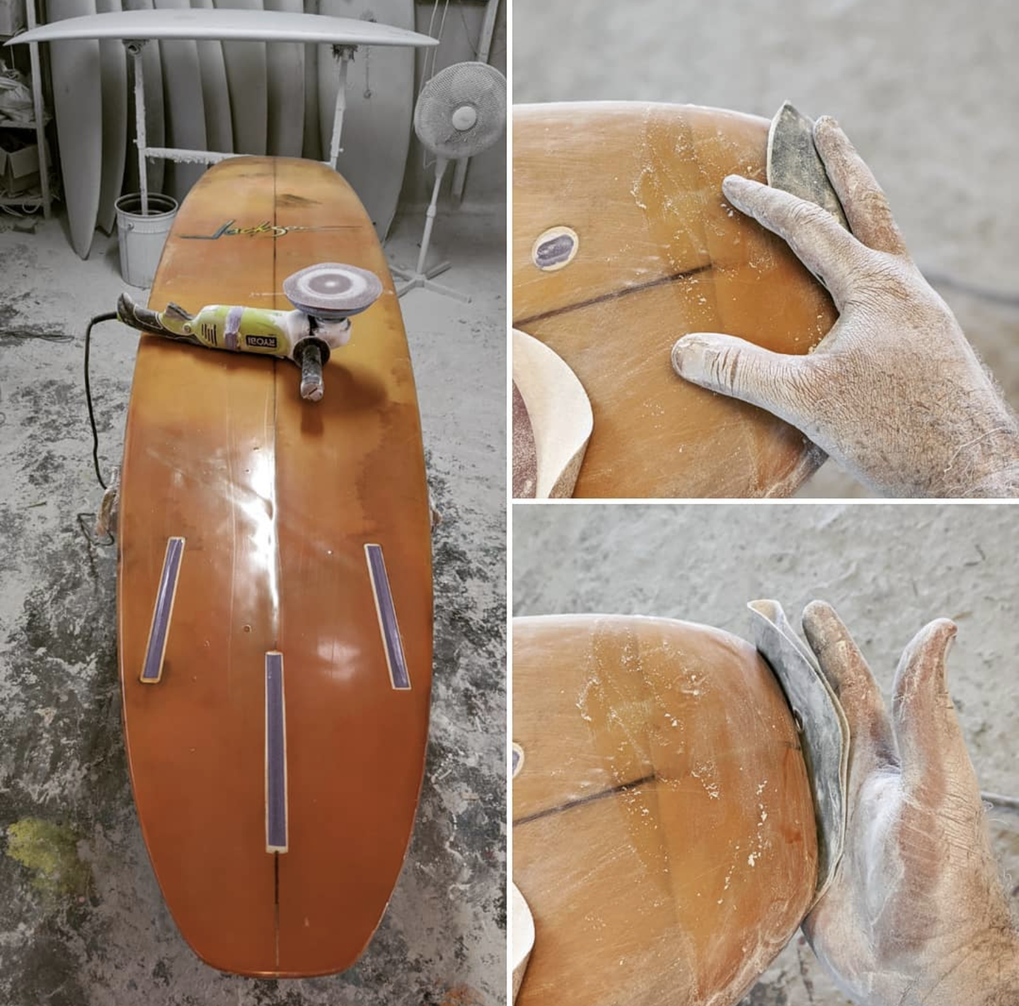 restoration / polish process on a Jackson longboard