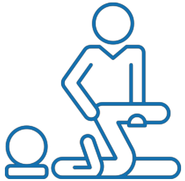 Line drawing of a person kneeling on one knee and holding a sword, with a small circle on the ground nearby.