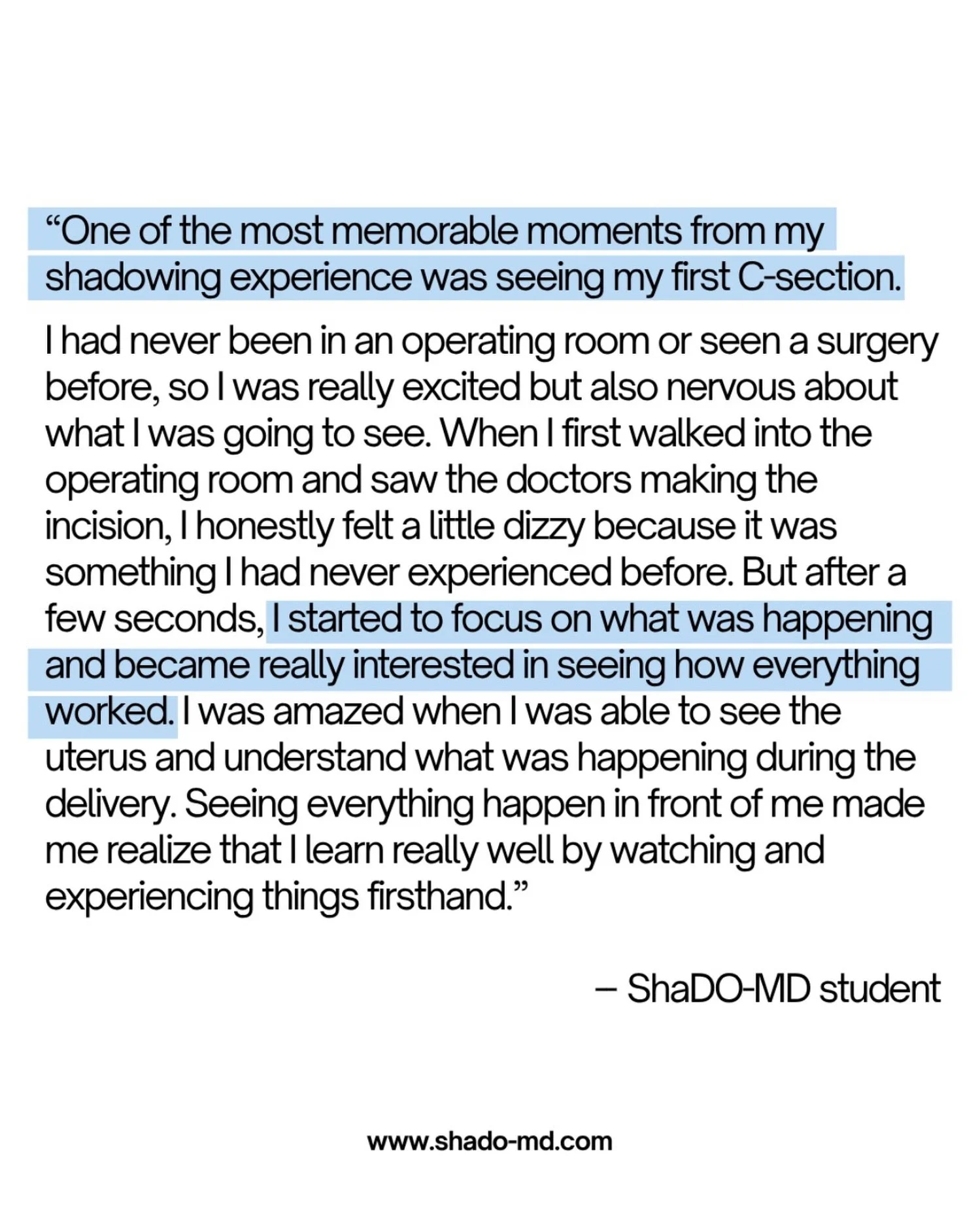Hear from one of our shadows directly! 
Interested in learning more about ShaDO-MD? Come to our Zoom meetup on Sept. 19, RSVP link in bio🥼🌟

#shadomd #premed #medicine #meetup