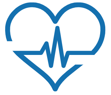 A blue heart with an electrocardiogram line running through it.