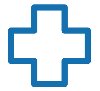 Blue outline medical cross symbol.