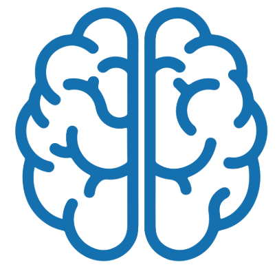 Stylized illustration of a human brain in blue outline