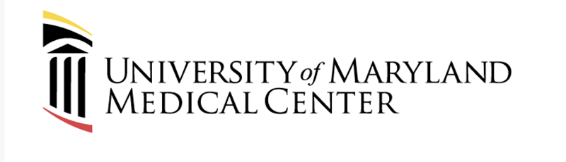 Logo of University of Maryland Medical Center with black, gold, yellow, and red design elements.