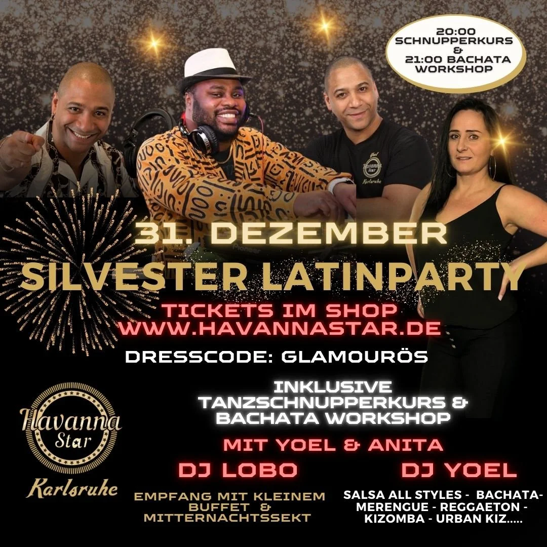 Sylvester Latinparty mit Buffet + Bachata Workshop + TanzSchnupperkurs + Glas Sekt
