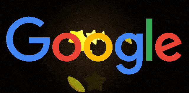 Google logo with colorful letters on a dark background.