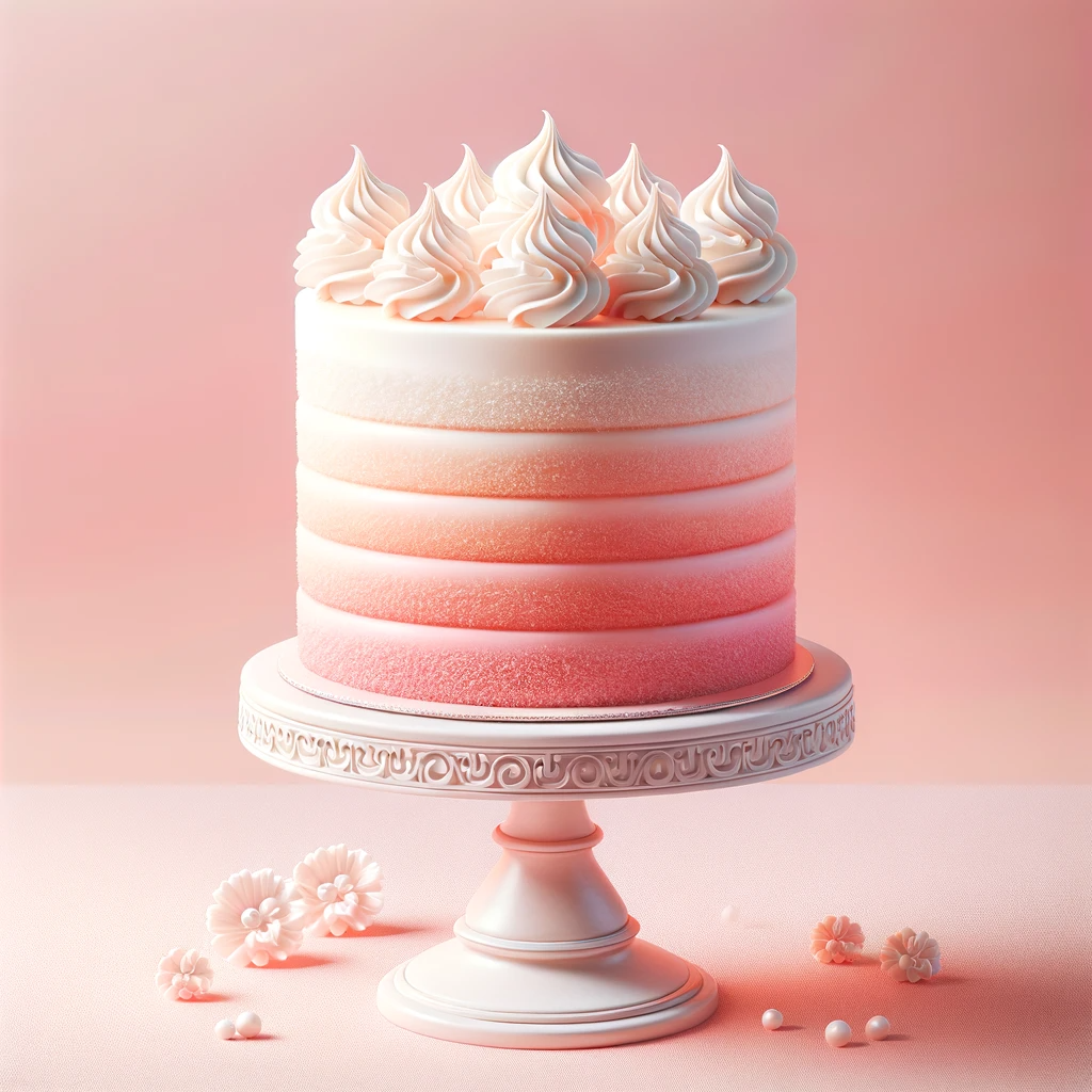 DALLE 2024-02-05 22.04.22 - Design an image  of a cake that matches the aesthetic of the attached image. The cake should have multiple layers, each with a gentle gradient of pink .png
