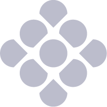 Symbol mit einem zentralen Kreis und acht umstehenden kleineren Kreisen, die einen Blüten- oder Sternform erinnern.