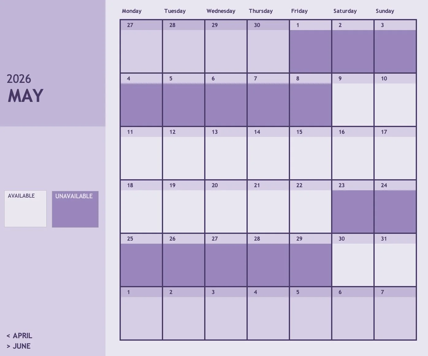 Availability in May 2026