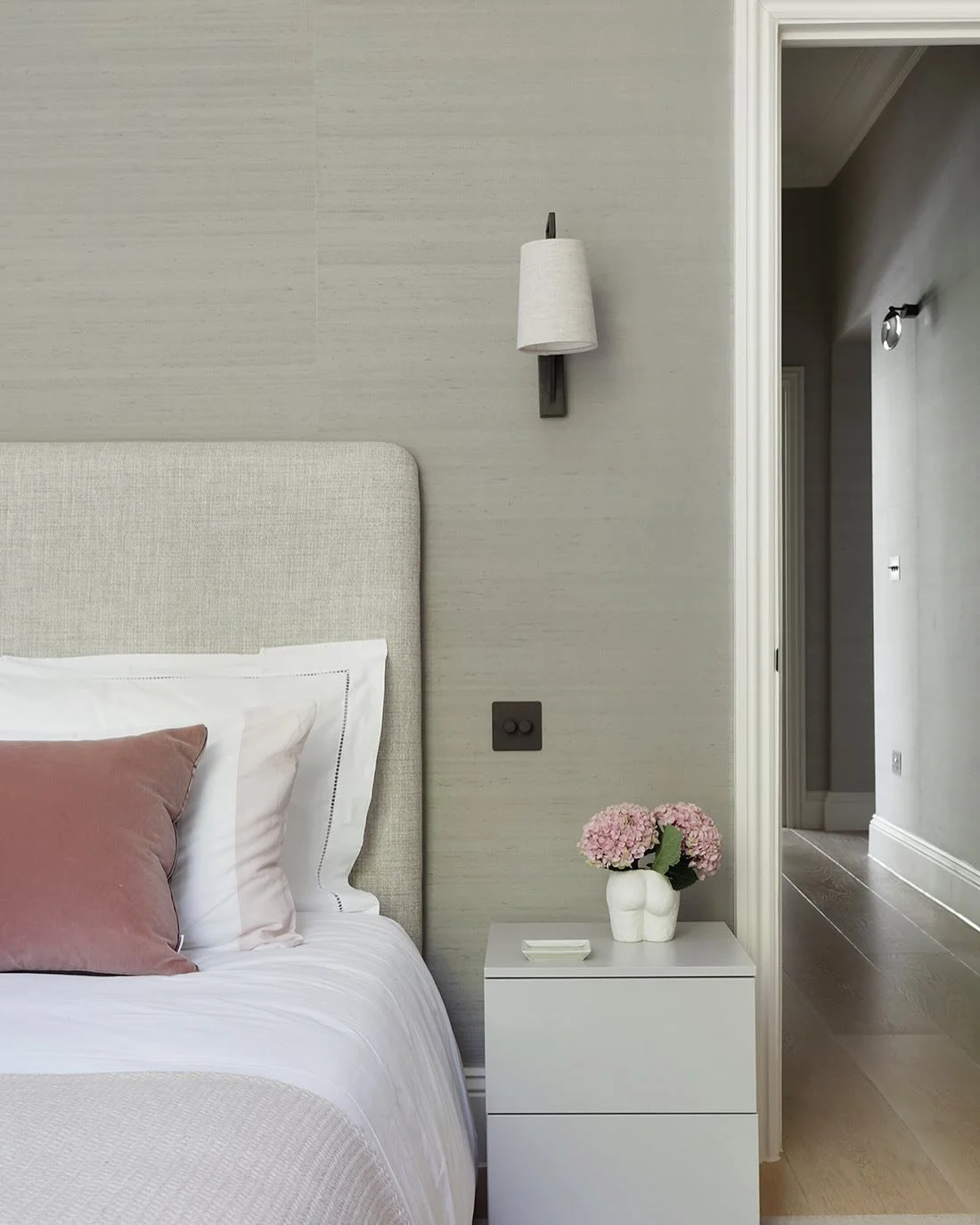 A cohesive design scheme is not only visually appealing , but creates harmony and flow within a space. In this Guest Bedroom &amp; Bathroom we created cohesion with the following elements:

1.  The furniture &amp; bathroom fittings are a similar styl
