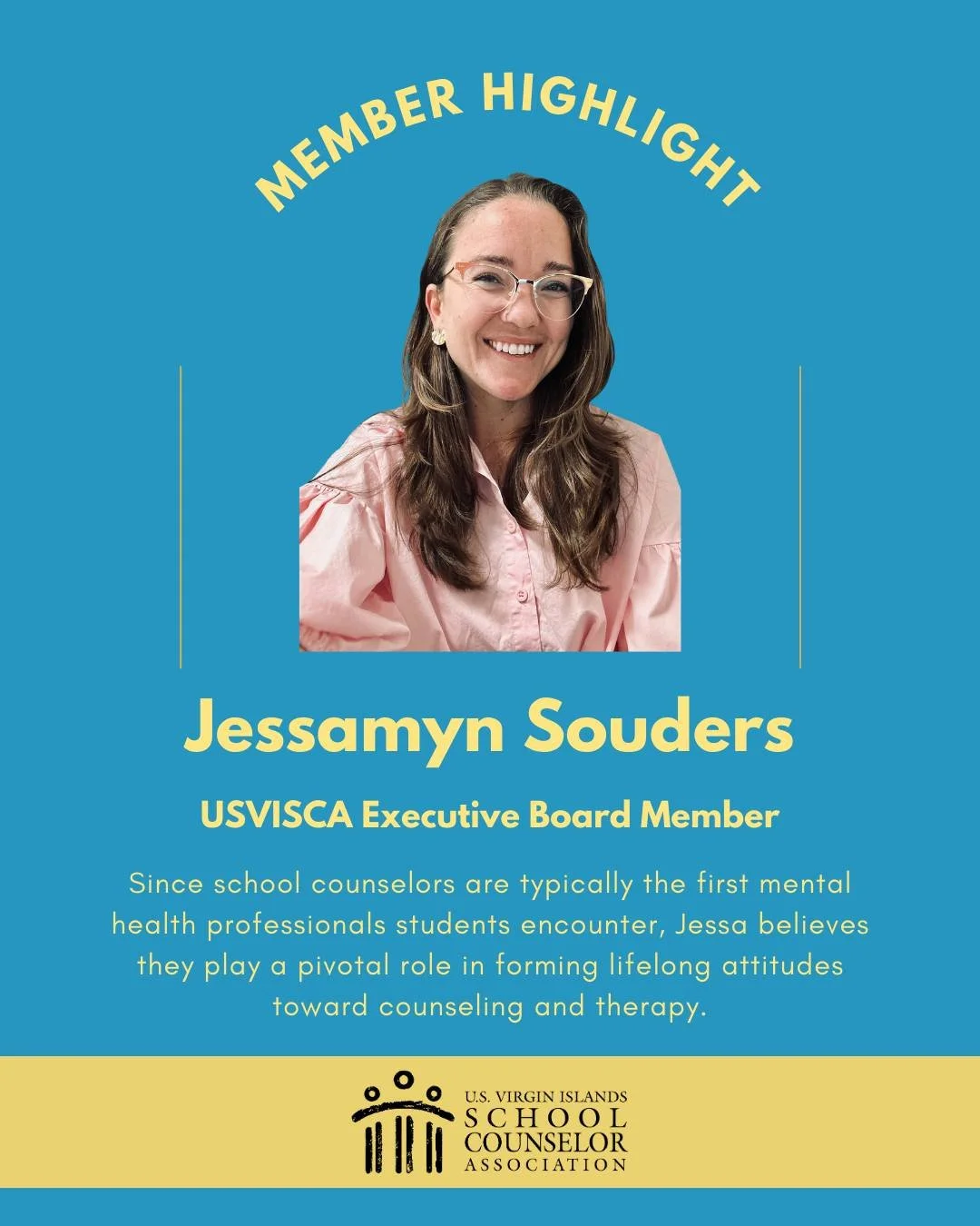 Jessamyn, SEL Specialist and owner of Coconut Counselor, will ALWAYS be an advocate for the role of the school counselor. 

Are you a USVISCA member that would like to be featured on our socials? Send us a direct message or email board@usvischoolcoun