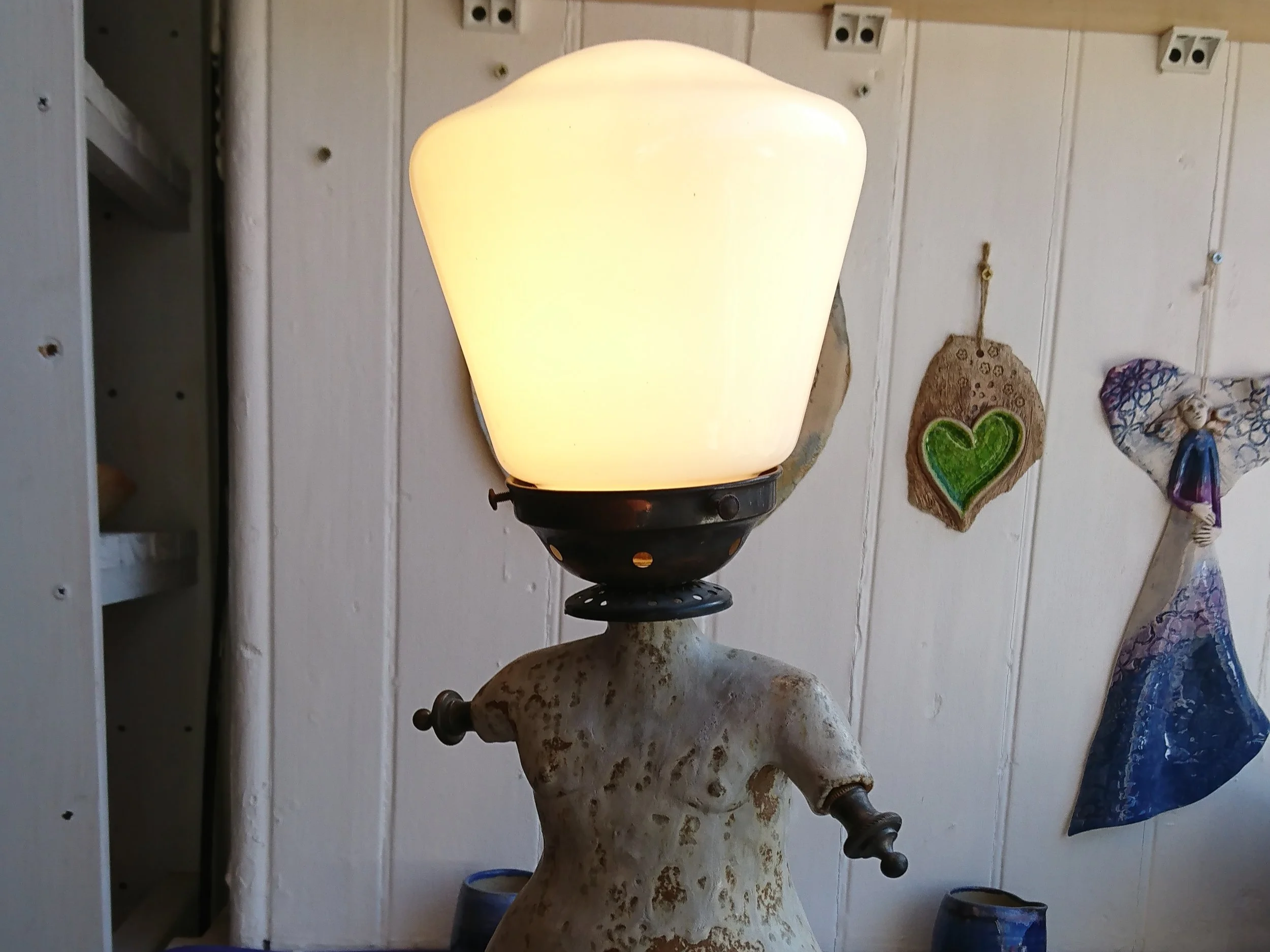 Lamp made from unfinished sculpture by Swedish artist Victoria Berg, old lamp and other parts bought on car boot sale. 